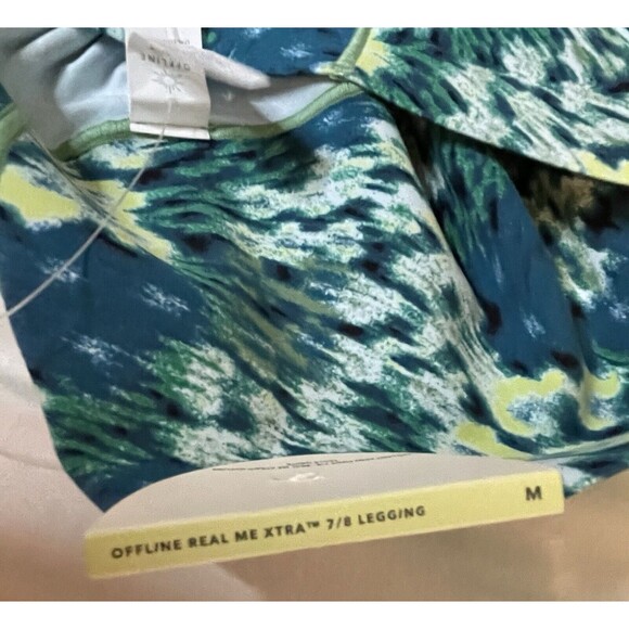AERIE Real Me Xtra Hold Up 7/8‎ Green Blue Print Leggings MEDIUM NWT - Picture 4 of 7